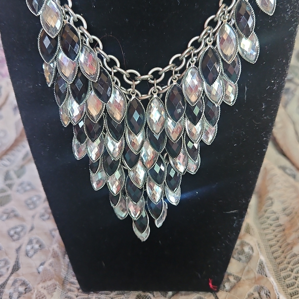 Statement Black and Silver Layered Teardrop Necklace - Women Jewelry